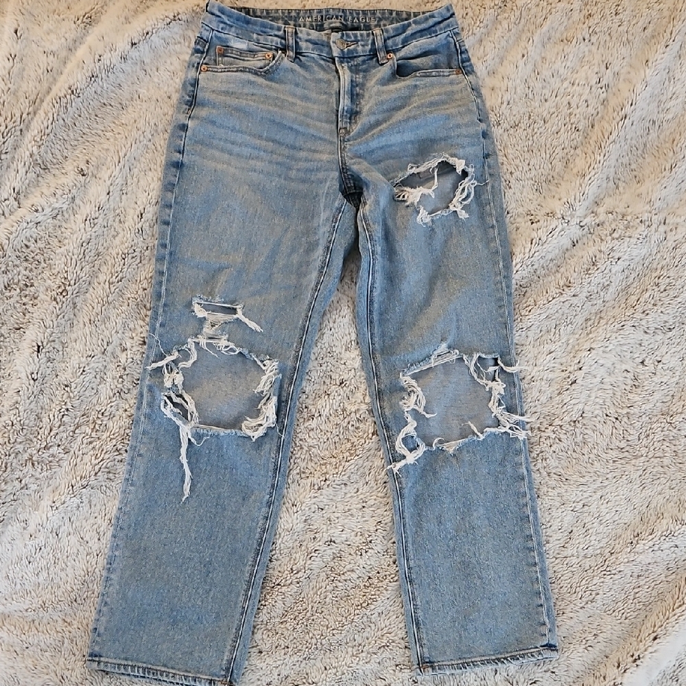 American Eagle Outfitters Blue Straight Leg Distressed Jeans